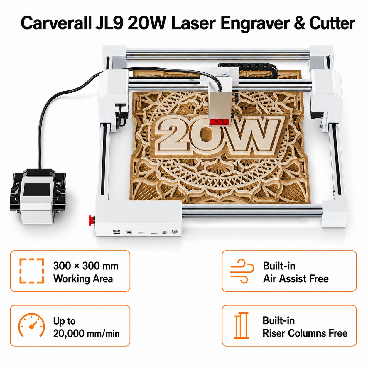 Industrial Laser Engraver - Carverall JL9 20W 레이저 조각기, 300x300mm